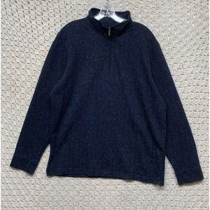 Alan Flusser Sweater Mens Sz  L Navy Blue 1/4 Zip Pullover Cotton Blend